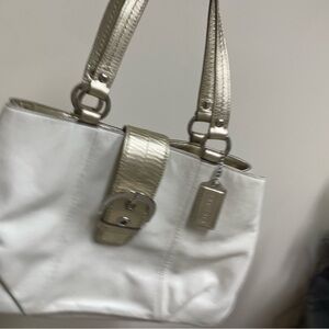 White and Silver Coach Women's Tote Bag